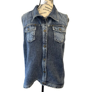 PBJ Blues Denim & Knit Best Women’s Size XL Blue Snap Front